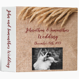 Personalized 2" Wedding Binder Wheat on Burlap Sac