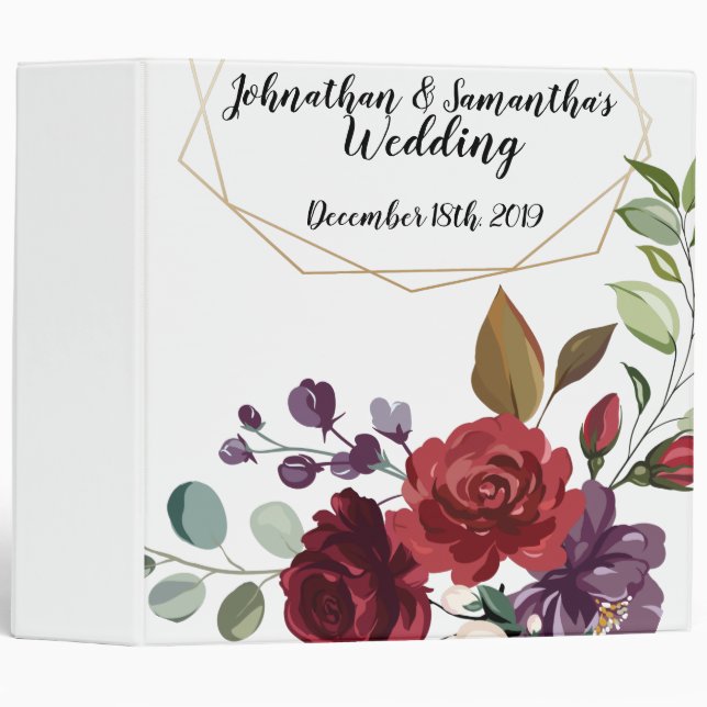 Personalized 2" Wedding Binder White Roses Gold Ge (Front/Spine)