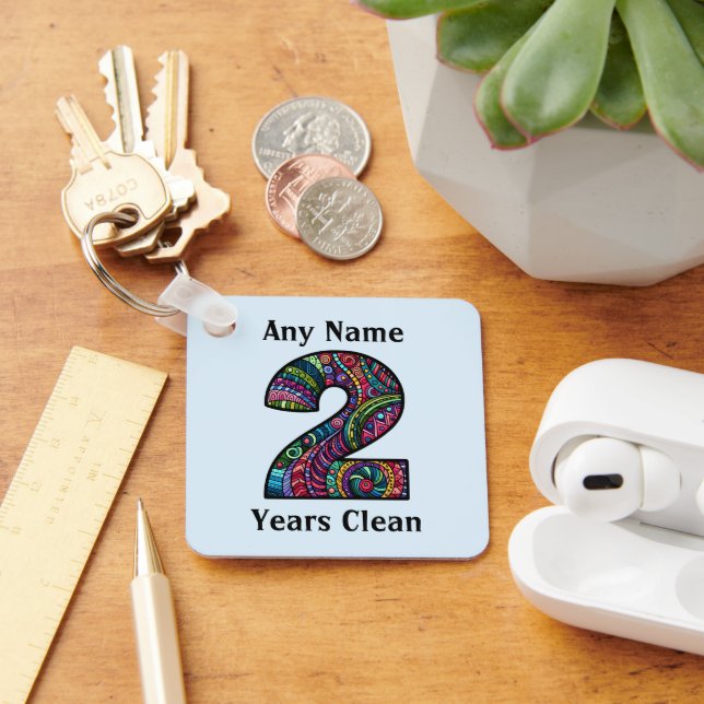Personalized 2 years clean sober AA NA keychain (Desk)