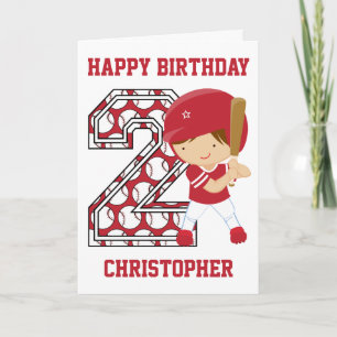 Personalized 2nd Birthday Baseball Batter Red Card