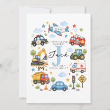 Personalized 2nd Birthday Card for Boy | Vehicles