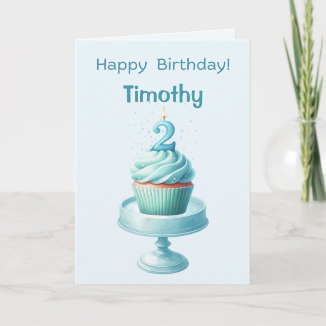 Personalized 2nd Birthday Cupcake Card (Front)