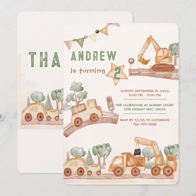 Personalized  2nd Birthday for boy Invitation (Front/Back)