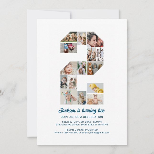 Personalized 2nd Birthday Invitation Photo Collage (Front)