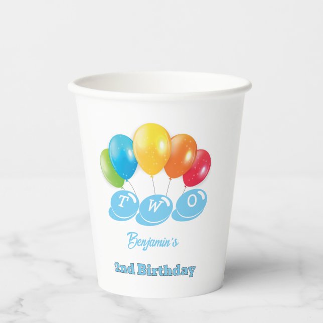 Personalized 2nd Birthday Soft Pink Boy's Name Paper Cups (Front)