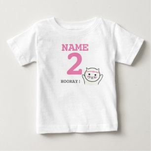 Personalized 2nd birthday white cat baby T-Shirt