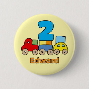 Personalized 2nd Birthday Wooden Train Toy 2 Inch Round Button
