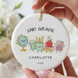 Personalized 2nd Grade Girl Ceramic Ornament