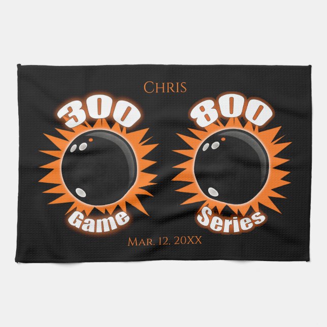 Personalized 300 Game & 800 Series Bowling Kitchen Kitchen Towel (Horizontal)