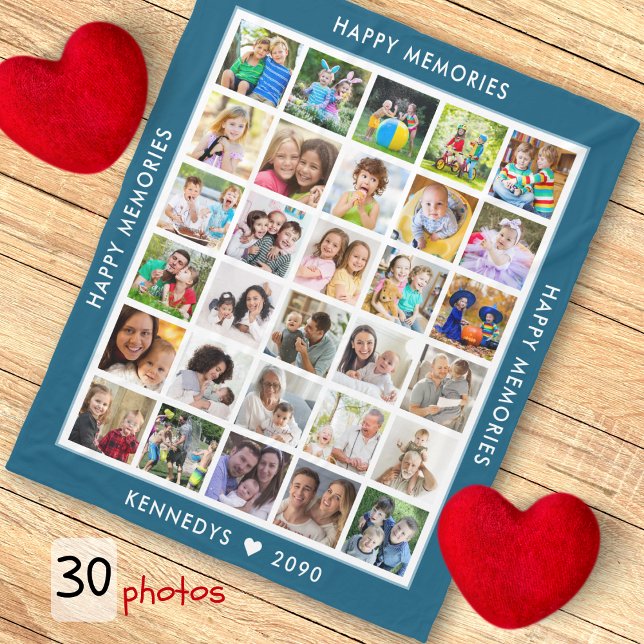 Personalized 30 Photo Collage Family Name Blue Fleece Blanket (Personalized 30 Photo Collage Family Name Blue Fleece Blanket
)