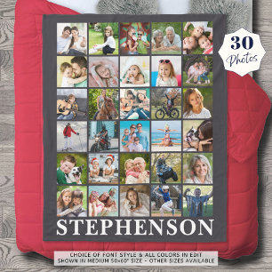 Personalized 30 Photo Collage Grey Fleece Blanket