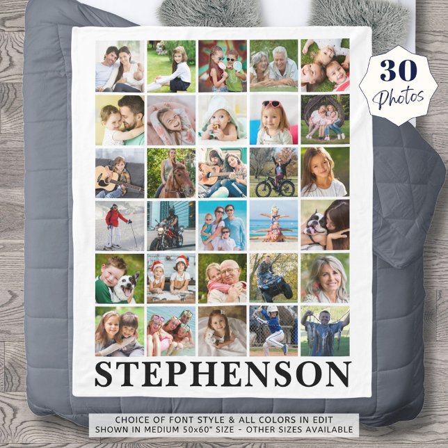 Personalized 30 Photo Collage White Fleece Blanket (Creator Uploaded)
