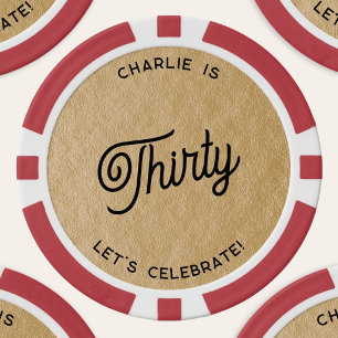 Personalized 30 Thirty Thirtieth Birthday Gold Poker Chips