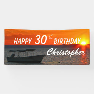 Personalized 30th 35th Birthday Fishing Boat Banner