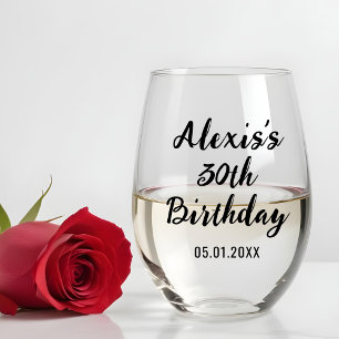 Personalized 30th 40th 50th 60th 70 Birthday Party Stemless Wine Glass