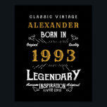 Personalized 30th Birthday 1993 Add Name Legendary Poster<br><div class="desc">Personalized birthday born in 1993 Add your name birthday poster. Edit the name and year with the template provided. A wonderful custom black birthday design. More gifts and party supplies available with the "Legendary" design in the store.</div>