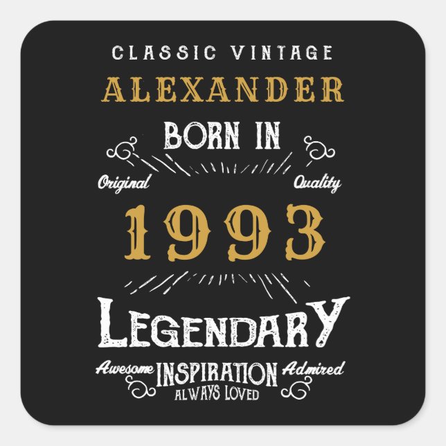 Personalized 30th Birthday 1993 Add Name Legendary Square Sticker (Front)