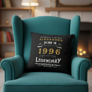 Personalized 30th Birthday Born 1996 Legend Black Throw Pillow