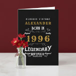 Personalized 30th Birthday Born 1996 Vintage Black Card<br><div class="desc">A personalized classic birthday card for that birthday celebration for somebody born in 1996 and turning 30. Add the name to this vintage retro style black, white and gold design for a custom birthday gift. Easily edit the name and year with the template provided. A wonderful custom black birthday gift....</div>