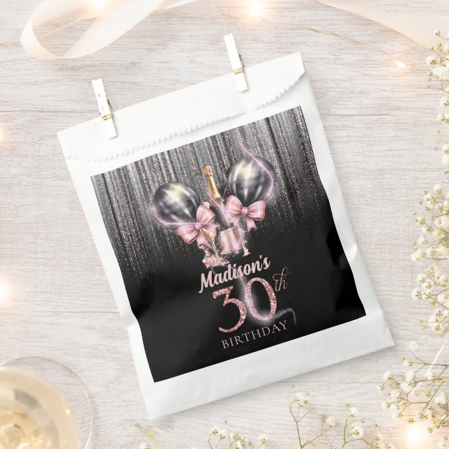 Personalized 30th Birthday Champagne Luxury Pink Favour Bag (Clipped)