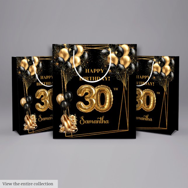 Personalized 30th Birthday Gift Bag Black Gold 🎉 (Personalized 30th Birthday Gift Bag Black Gold 🎉)