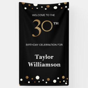 Personalized 30th Birthday Gold and black confetti Banner