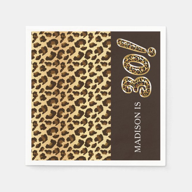 Personalized 30th Birthday Leopard Foil Balloon Napkin (Front)