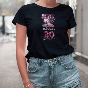 Personalized 30th Birthday Luxury Wine & Balloons T-Shirt