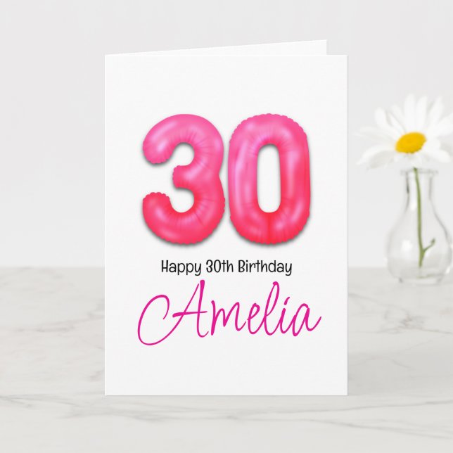 Personalized 30th Birthday Number Balloon Card (Small Plant)