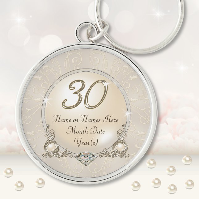 Personalized 30th Birthday Present Ideas for Wife, Keychain (Personalized 30th birthday gifts. 30th birthday keychain. 30th wedding anniversary gift for Wife.)