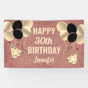 Personalized 30th Birthday Rose Gold Glitter Chic Banner