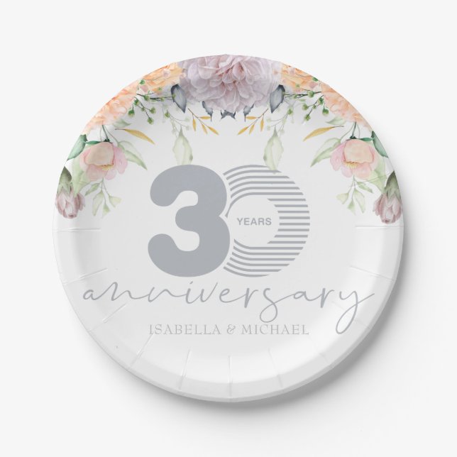 Personalized 30th Wedding Anniversary Floral Paper Plate (Front)