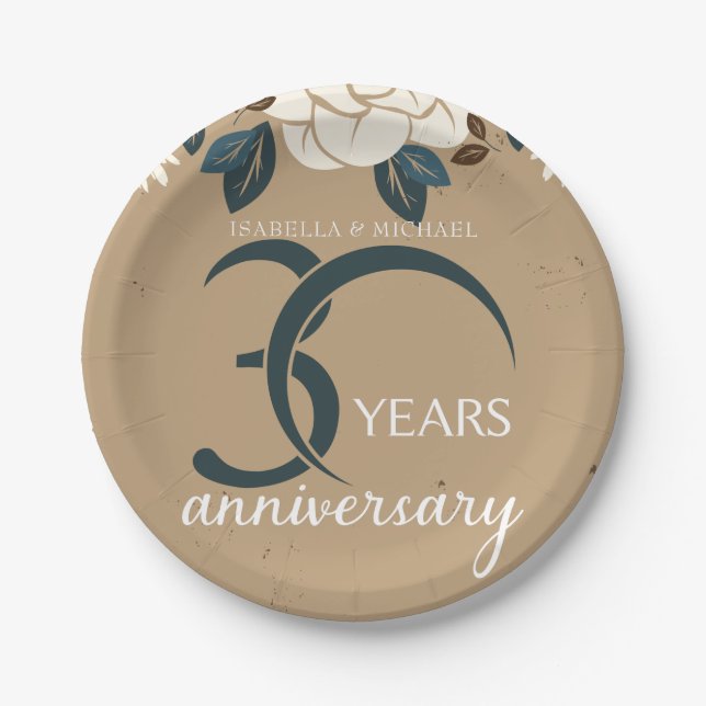 Personalized 30th Wedding Anniversary Rustic Paper Plate (Front)