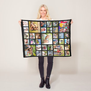 Personalized 33 Photo Collage Custom Colour Fleece Blanket