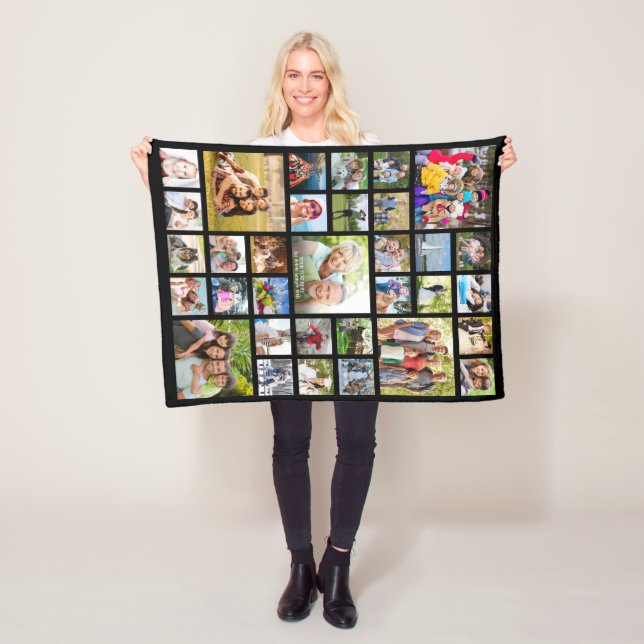 Personalized 33 Photo Collage Custom Colour Fleece Blanket (In Situ)