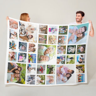 Personalized 33 Photo Collage Template White Fleece Blanket