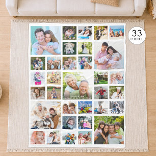 Personalized 33 Photo Collage Template White Fleece Blanket