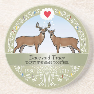 Personalized 35th Wedding Anniversary, Buck & Doe Coaster