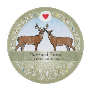 Personalized 35th Wedding Anniversary, Buck & Doe Cutting Board