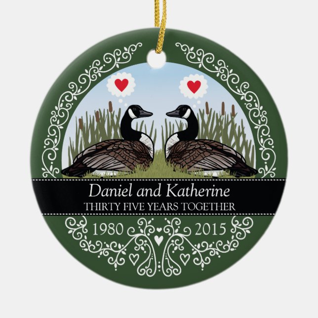 Personalized 35th Wedding Anniversary, Geese Ceramic Ornament (Front)