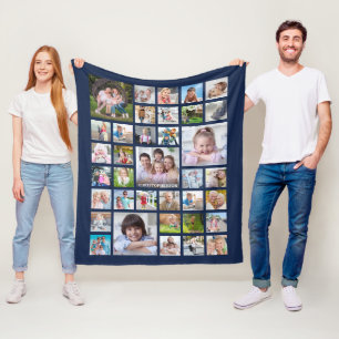 Personalized 36 Photo Collage Navy Blue Fleece Blanket