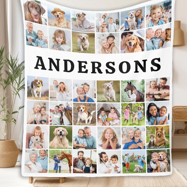 Personalized 36 Photos Collage Cute Trendy Family Fleece Blanket (Creator Uploaded)