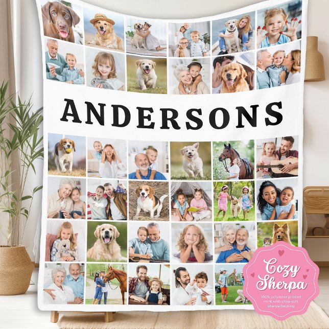 Personalized 36 Photos Collage Cute Trendy Family Sherpa Blanket (Creator Uploaded)