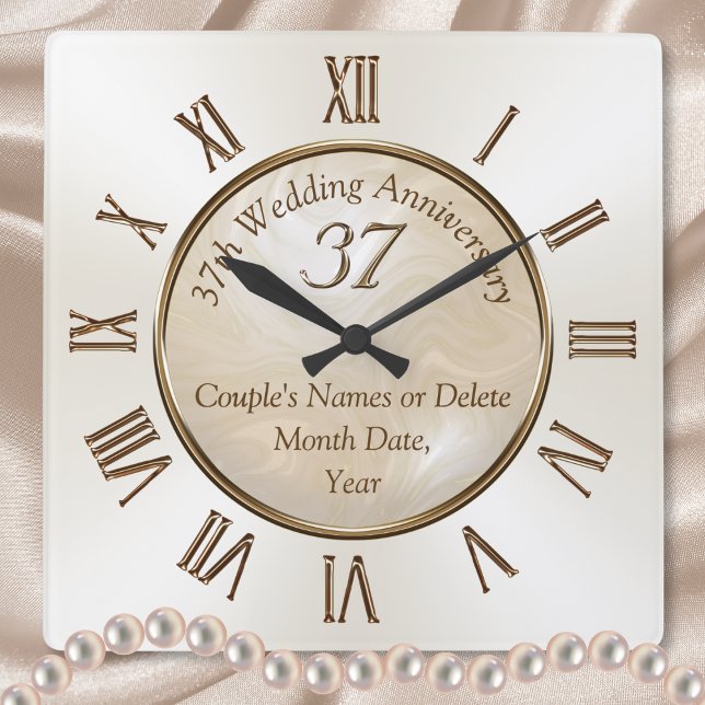 Personalized 37 Year Anniversary Clock, Alabaster Square Wall Clock (37th wedding anniversary gifts. 37 year anniversary gift for wife. 37th anniversary symbol.)