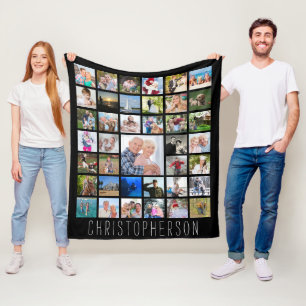 Personalized 39 Photo Collage Custom Colour Fleece Blanket