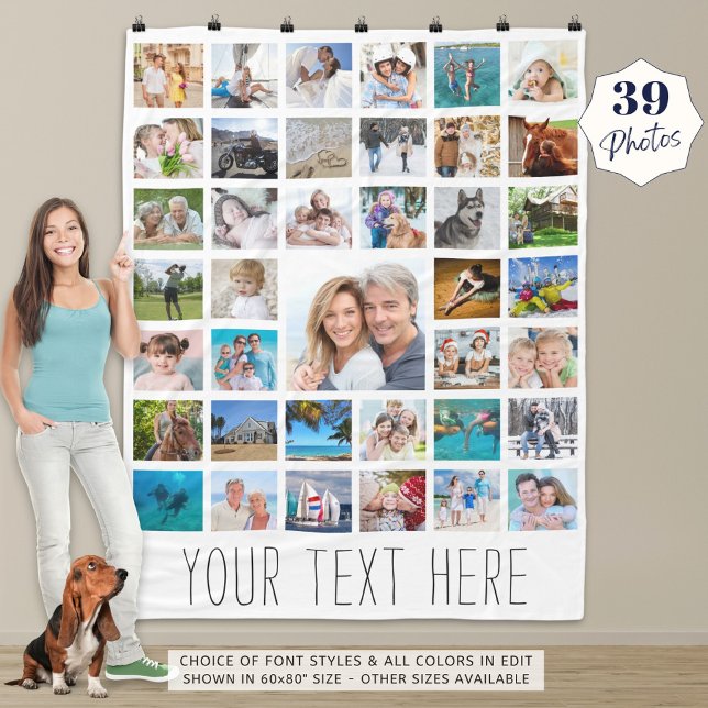 Personalized 39 Photo Collage Custom Colour Fleece Blanket (Creator Uploaded)