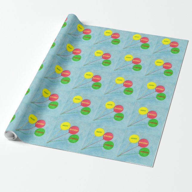 Personalized 3 Balloons Birthday Wrapping Paper (Unrolled)