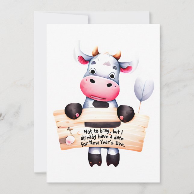 Personalized #3 Dad Joke Funny Cow New Year's Card (Front)