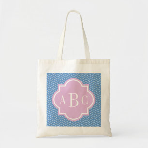 Personalized 3 letter monogram blue pink tote bag