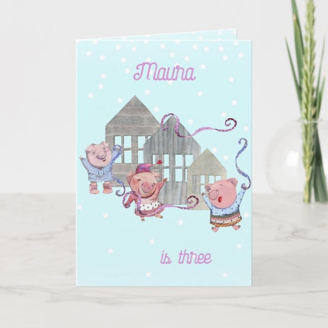 Personalized 3 Little Pigs Birthday Celebration  Card (Front)